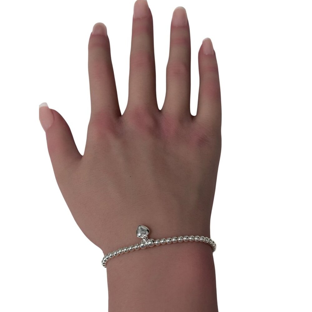 925 Sterling Silver Beaded Stretch Stacking Brace… - image 1